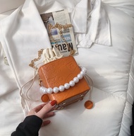 Mini Chain Bag GD57508 Tas Selempang Wanita Rantai Kubus Mutiara Cute
