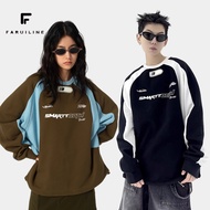 FARUILINE STORE เสื้อกันหนาวผู้ชาย Oversize สไตล์ Blokecore ถนน แฟชั่น Y2K ขนแกะ หนาว เชือกผูก Unise