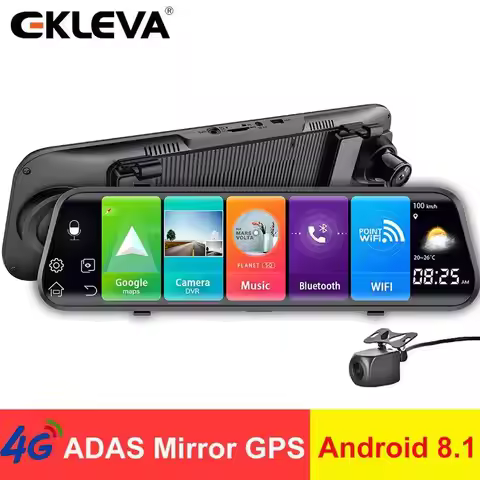 EKLEVA 10 Inch 4G Android 8.1 Car Rearview Mirror Dash Cam 2GB RAM 32GB ROM GPS ADAS WIFI FHD 1080P 