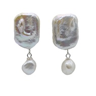 แฟชั่นใหม่ผู้หญิงต่างหูสีขาวไข่มุกธรรมชาติ Handmade ยาว Baroque Square ต่างหูครบรอบ Gift