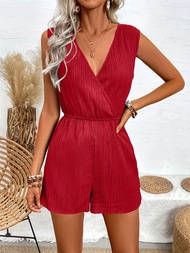 Nữ Không Tay Cổ Chữ V Jump Suit Thường Ngày Mùa Hè Playsuit Một Mảnh Áo Liền Quần Cao Cấp Ngắn Áo Li