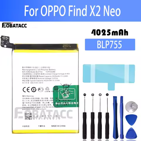 100% New Original Battery BLP755 For OPPO Find X2 Neo Reno 3 5G Reno 3 Pro Battery + Free Tools