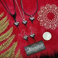 Black Drop Heart Vintage Gothic Grunge, Necklace Earrings