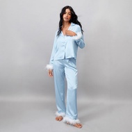<![CDATA[Women's Pajamas - Feather Decorated Satin Silk Texture]]>