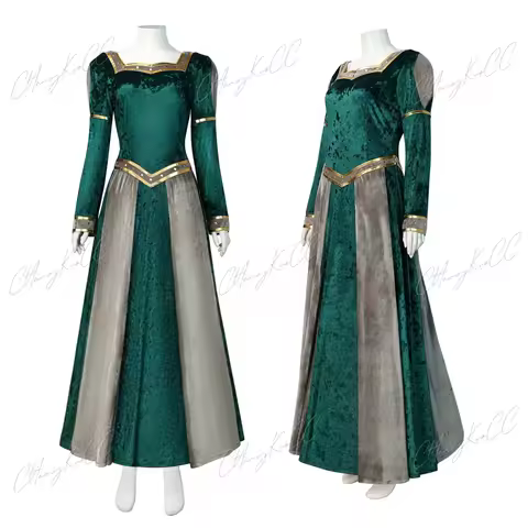 Shrek Monster Fiona Princess Cosplay Costume Fiona Pleuche Vintage Green Long Dress Cos Costume Hall