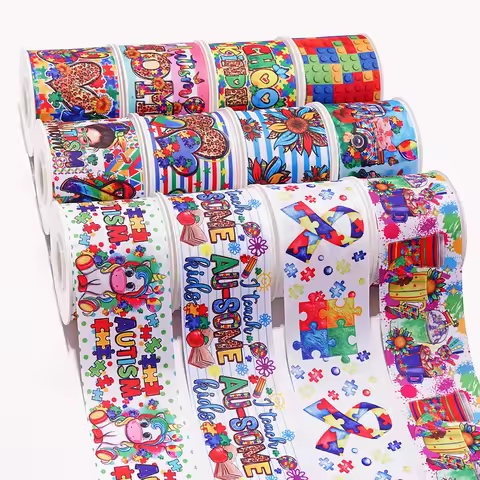 5 Yards DIY World Autism Awareness Day Printed Grosgrain Ribbon For Craft Supplies Sewing Accessorie