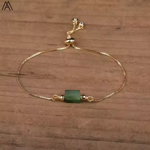 Natural Jade Single-Bead Bracelet Gemstone Crystal Square Bracelet Bohemian Luxury Gold-Plated Brace