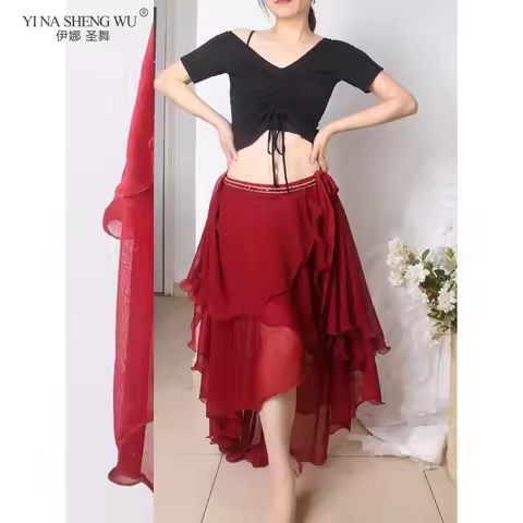 Women Eastern Tribal Belly Dance Performance Costume 360 Degree Floating Large Swing Skirt Training