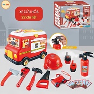 Toy car - Fire truck with music, lights and 22-piece tools with hood