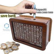 Money Box save Bank Wood Money Bank, Reusable Money Box With Saving Goal And Numbers To Check For He