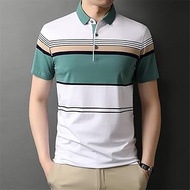 WZHZJ Men Polo Shirt Cotton Short Sleeve Lapel Summer Casual T-shirts Striped Polo Shirt for Man Korean Clothing (Color : B, Size : L code)
