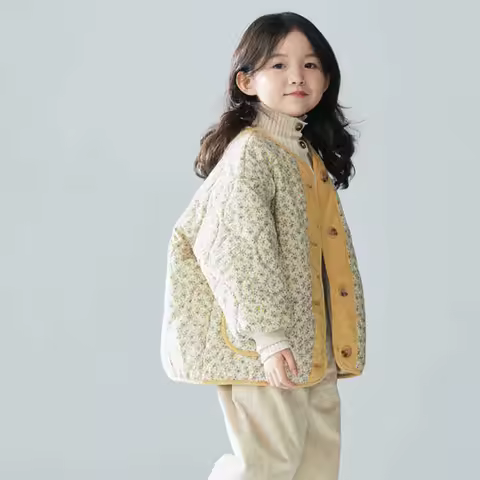 Girls Fashion Coat Baby Winter Padded Quilted Jacket Children Girls Long Sleeve Floral Outerwear Mot