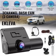 3 Channel Car DVR Recorder Dash Cam Camera Full HD EKLEVA