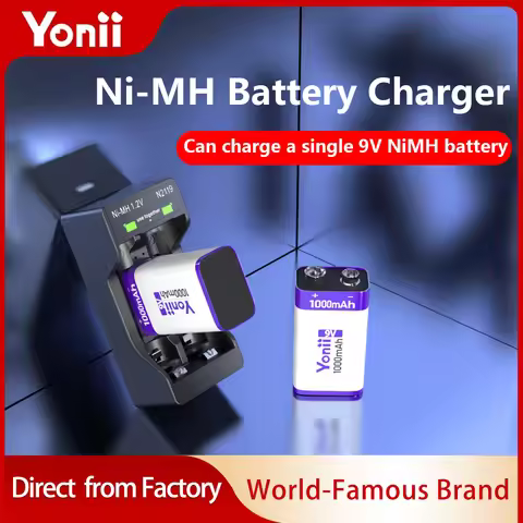 2-slot 1.2vni-MH AA, AAA/9vni-MH/8.4v Li-Ion rechargeable battery charger is full of automatic green