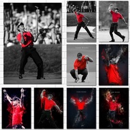 Cetakan Kanvas Potret Tiger Woods Golf - Hiasan Dinding Sukan untuk Ruang Tamu, Gambar Poster Bingka