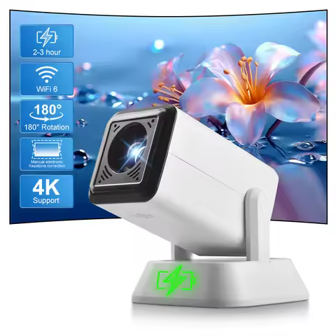 Salange Mini Projector Q7 Outdoor Camping Movie Built-in Battery WiFi6 Screen Mirroring Smartphone V