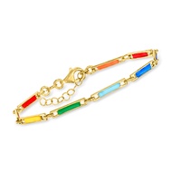 Italian Multicolored Enamel Bar-Link Bracelet in 18kt Gold Over Sterling. 7 inches