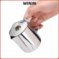 WININ Coffee Frothing Pitcher, Silver Handle Design Milk Frothing Pitcher, Latte Coffee Art Stainles