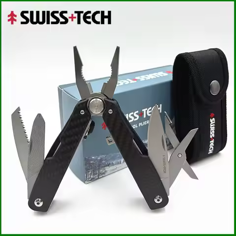 Swiss Tech 9-in-1 Carbon Fiber Hand Tool, Foldable Compact Multi-Tool for Outdoor Survival & Camping