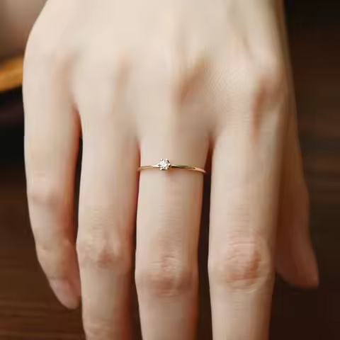 Foydjew Gold Plated Rings Small Fresh Single Small Zircon Extremely Fine Female Wedding Engagement R