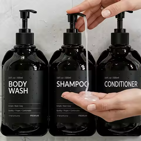 2 or 3 Chamber Shampoo and Conditioner Dispenser Set - No Drill Minimalist Bathroom Organizer, 16oz 