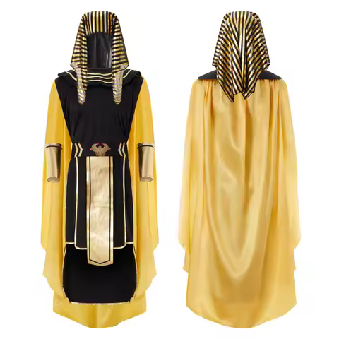 Mens Egyptian Pharaoh Costume Set 7 Pcs King of Egypt King Tut Cosplay Accessories Halloween Cosplay
