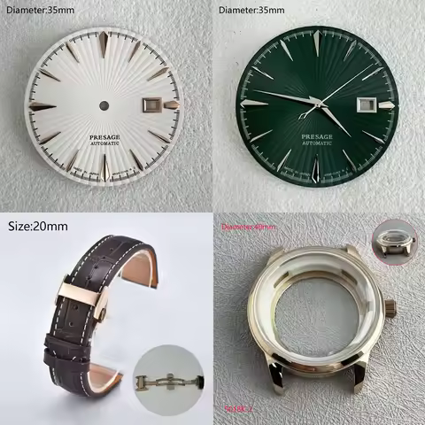 35mm PRESAGEE dial nh35 rose gold watch hands black blue leather strap fit NH35 automatic movement S