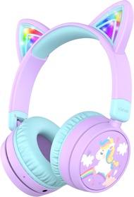 iClever Kids Bluetooth Headphones BTH21 Cat Ear Wireless Kids Headphones LED Lights Up 74/85dBA Volu