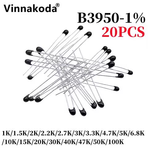 20PCS NTC Thermistor Thermal Resistor MF52A 1K/1.5K/2K/2.2K/2.7K/3K/3.3K/4.7K/5K/6.8K/10K/15K/20K/30
