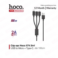 Hoco X74 3-in-1 USB to Micro+Type-C+IP charging cable 2.0A for Smartphone/Android/IP6/7/8/10/11/12/1