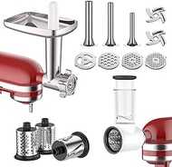 Meat Grinder&amp;Slicer Shredder Attachment for KitchenAid Stand Mixer,Kitchen Aid Mixer Accessories Includes Metal Meat Grinder with Sausage Stuffer Tubesand and Slicer Shredder Set by Gvode