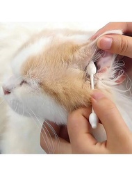 1入寵物耳部護理棉花棒,適用於狗狗和貓咪,清除耳垢和蟎,附清潔液