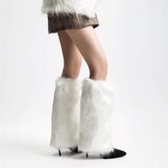 Retro Modern Coffee Color Fur Shoe Cover Faux Fur Boots Socks Millennium Style Hot Girl Leg Cover Au