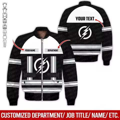 Custom Name Electrician Worker Lineman Graffiti Gradient Cosplay Vintage 3DPrint Bomber Jacket Winte