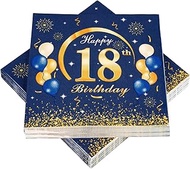 Pack of 40 Napkins for 18th Birthday Boy, Blue Decorative 18th Birthday Boy, 18th Happy Birthday Nap