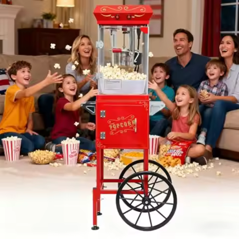 Popcorn Maker Machine with Professional Wheels Stand - 9 Ounces Non-Stick Kettle Makes Up to 36 Cups