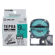 King Jim SC9BW SC9GW Tepra PRO Tape 9mm, Strong Adhesive Blue/Green Label Black Lettering