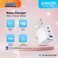 Anker Nano Charger 70W 3 Ports Wall Charger for iPhone 17/16/15/14/13 Series iPad