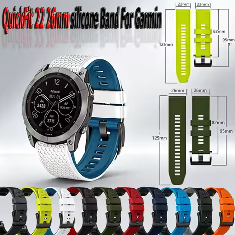 QuickFit 22 26mm silicone Watch Band For Garmin Fenix 8 47 51mm 7X 6X Pro/Epix Pro 51mm/Instinct 2/D