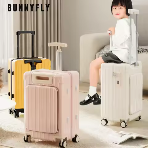 Kid Suitcase Front Opening Boarding Case Laptop Trolley Case Luggage with Spinner Wheels Carry on Lu
