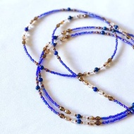 藍色時刻 青金石與琉璃珠口罩鍊 項鍊 眼鏡鍊 三重用途設計