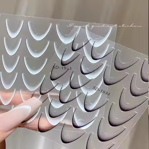 2Sheets French Gradient Line Nail Art Stickers 3D Self-Adhesive White+Black Slider Design Stencil Ma