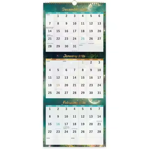 2026 Calendar 3 Month Wall Calendar Vertical Display Folded in a Month JAN 2026 DEC 2026 11" x 26" 3