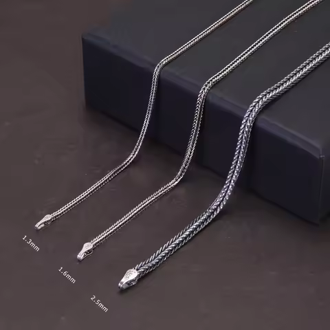 Real Pure 925 Sterling Silver Necklace Chain Women And Men Vintage Foxtail 1.6mm Retro Solid Thai Si