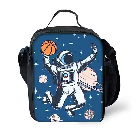 Rocket Astronaut Shoulder Strap Insulated Bag Lunch Box Bag Cartoon For Boy/Girls Best Gifts Student