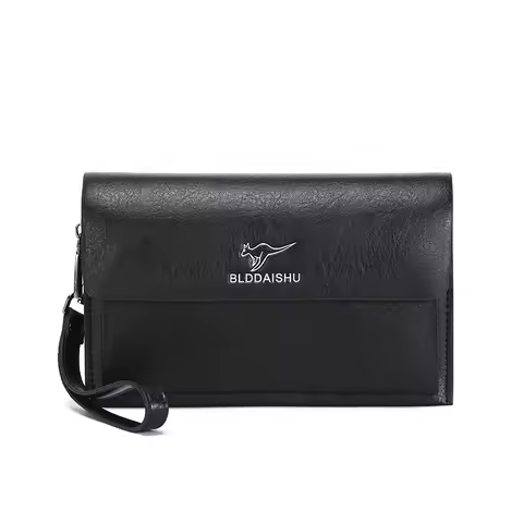 Men's solid color retro PU leather handbag long wallet storage card bag Clutch sacoche homme pochett