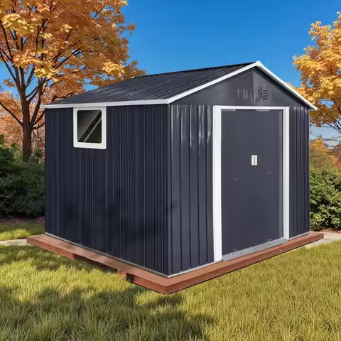 9x8.5ft Metal Outdoor Storage Shed w/Windows Lockable Doors Garden Backyard Poolside Lawn Customized