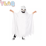 White Ghost Robe Costume for Kids Halloween Spooky Face Print Hooded Party Outfit