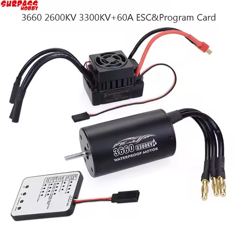 Surpass RC 3660 2600KV 3300KV Sensorless Brushless Motor combo with 60A ESC & LED Programming Card f