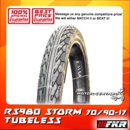 Ready stock TAYAR FKR TUBELESS TYRE STORM RS980 70/90-17 (SPORT RAIN PATTERN WITH DIAMOND)